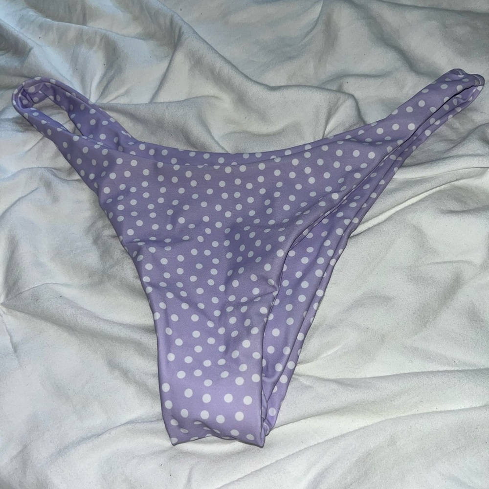 SOLD purple bikini bottom with white polka dots Size medium